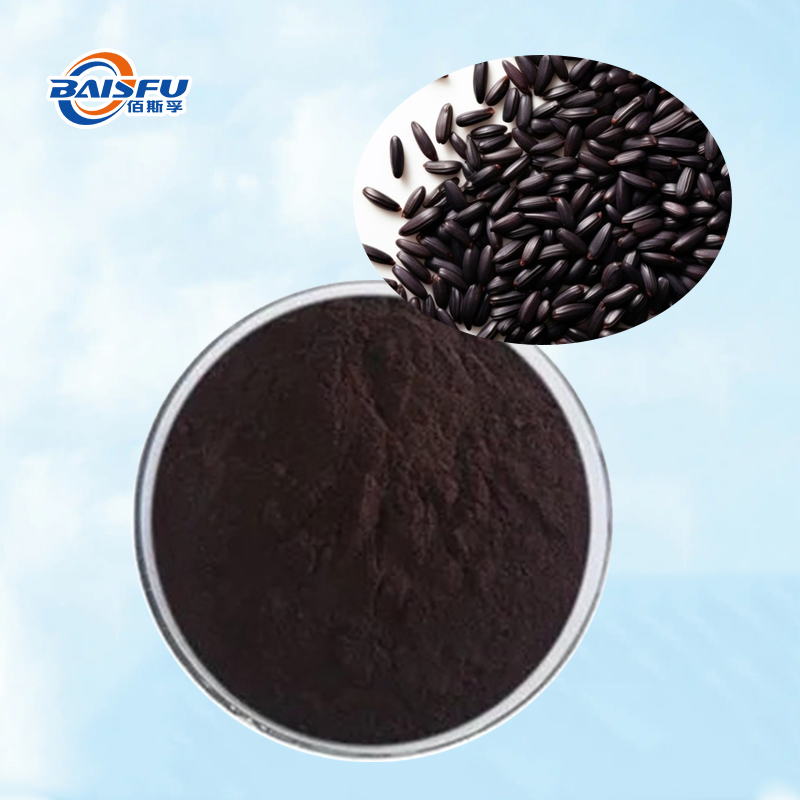 Baisfu High Quality Organic Dark Purple Powder Black Rice Extract Containing Anthocyanidins Natural Colorants for Food and Health Supplements, Cosmetics