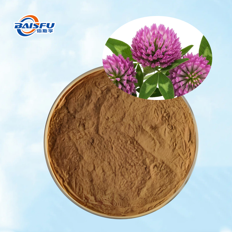 Baisfu High Quality Brown Fine Powder Pure Natural Red Clover P.E. Rich Isoflavones use in Health Supplements and Medicines